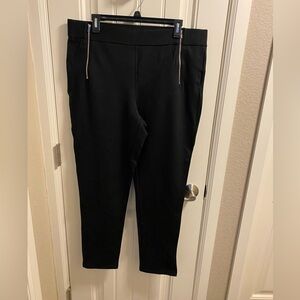 NWOT Slimming Options XL Pants Black Straight Leg Stretch Front Zips Pull On
